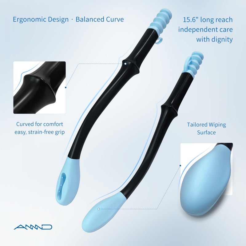 ANNND Bottom Buddy Wiping Aid – Upgraded Toilet Tissue Aids Wand for Wiping Bottom, 15.6" Long for Elderly, Overweight, Pregnant, and Limited Mobility, Blue - Image 3